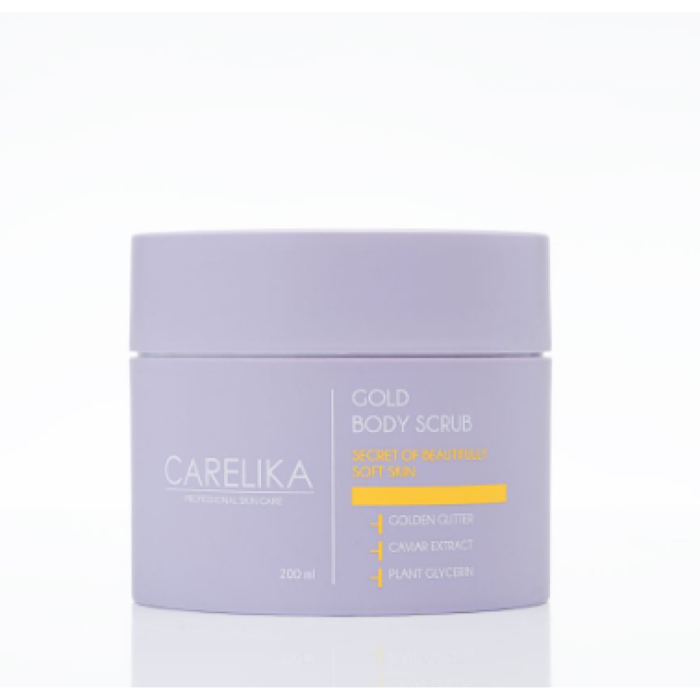 CARELIKA Gold Body Scrub - Skrubis ķermenim ar zelta gliteriem un kaviāra ekstraktu un augu glicerīnu, 200ml