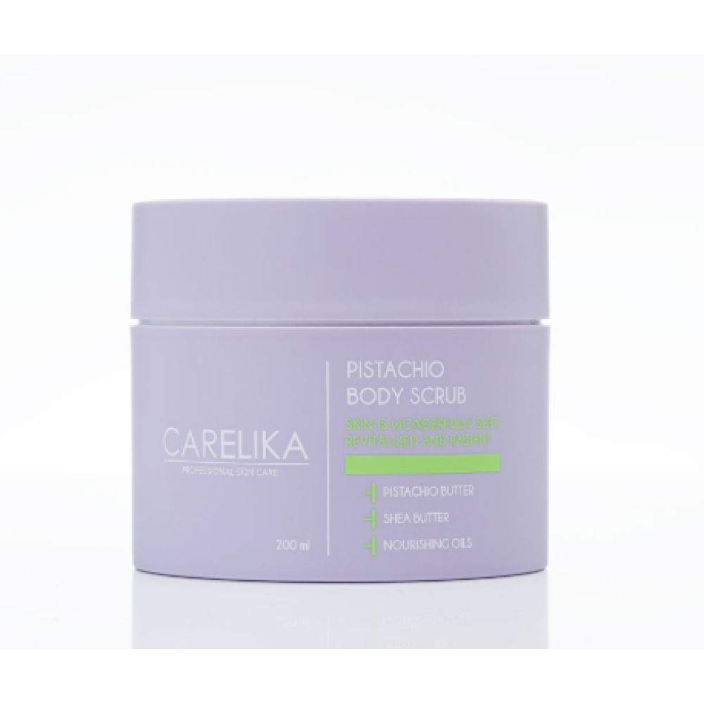 CARELIKA Pistachio Body Scrub - Skrubis ķermenim ar pistācijas sviestu un smalcinātām mandeļu čaulām, 200ml