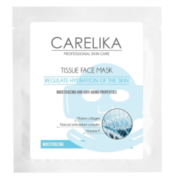 CARELIKA Tissue Face Mask - Mitrinoša un ar pretnovecošanās īpašībām auduma sejas maska ar kolagēnu, 23ml