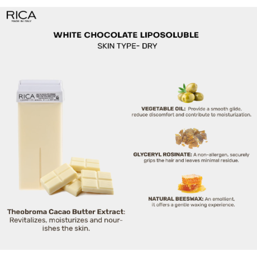 RICA White Chocolate wax - Baltās šokolādes vasks, 100ml